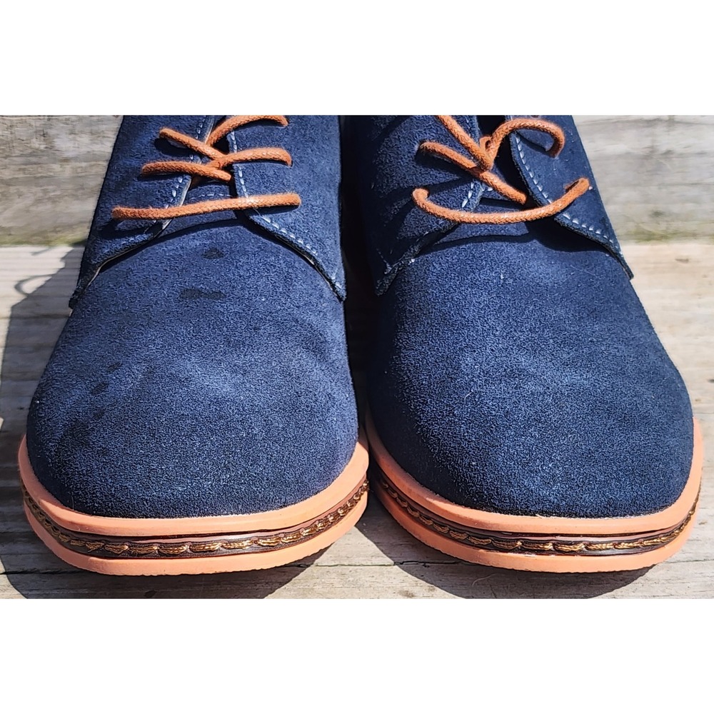 Dadawen Mens Navy Blue Suede Oxford Shoes Orange Sole Lace Up Size 42 Round Toe - Picture 2 of 7